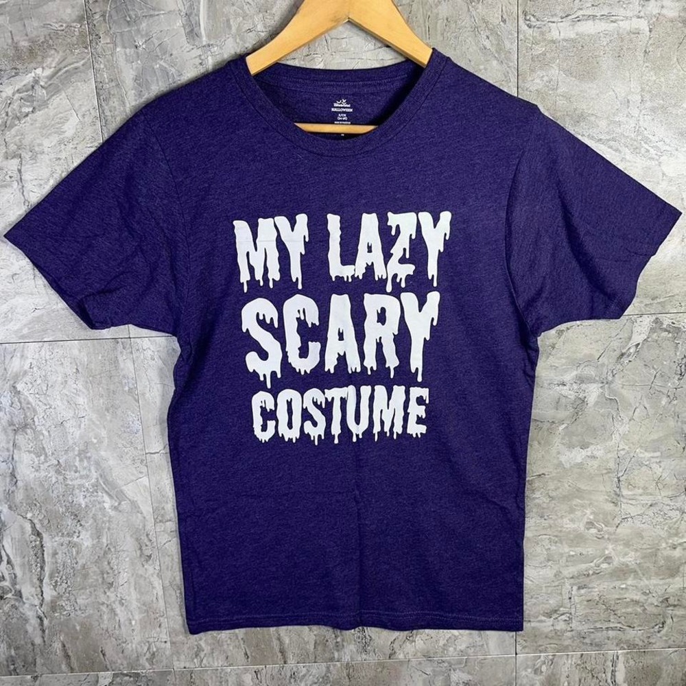 Navy blue "My Lazy Scary Costume" t-shirt Woman's Small  #Halloween #Humor‎